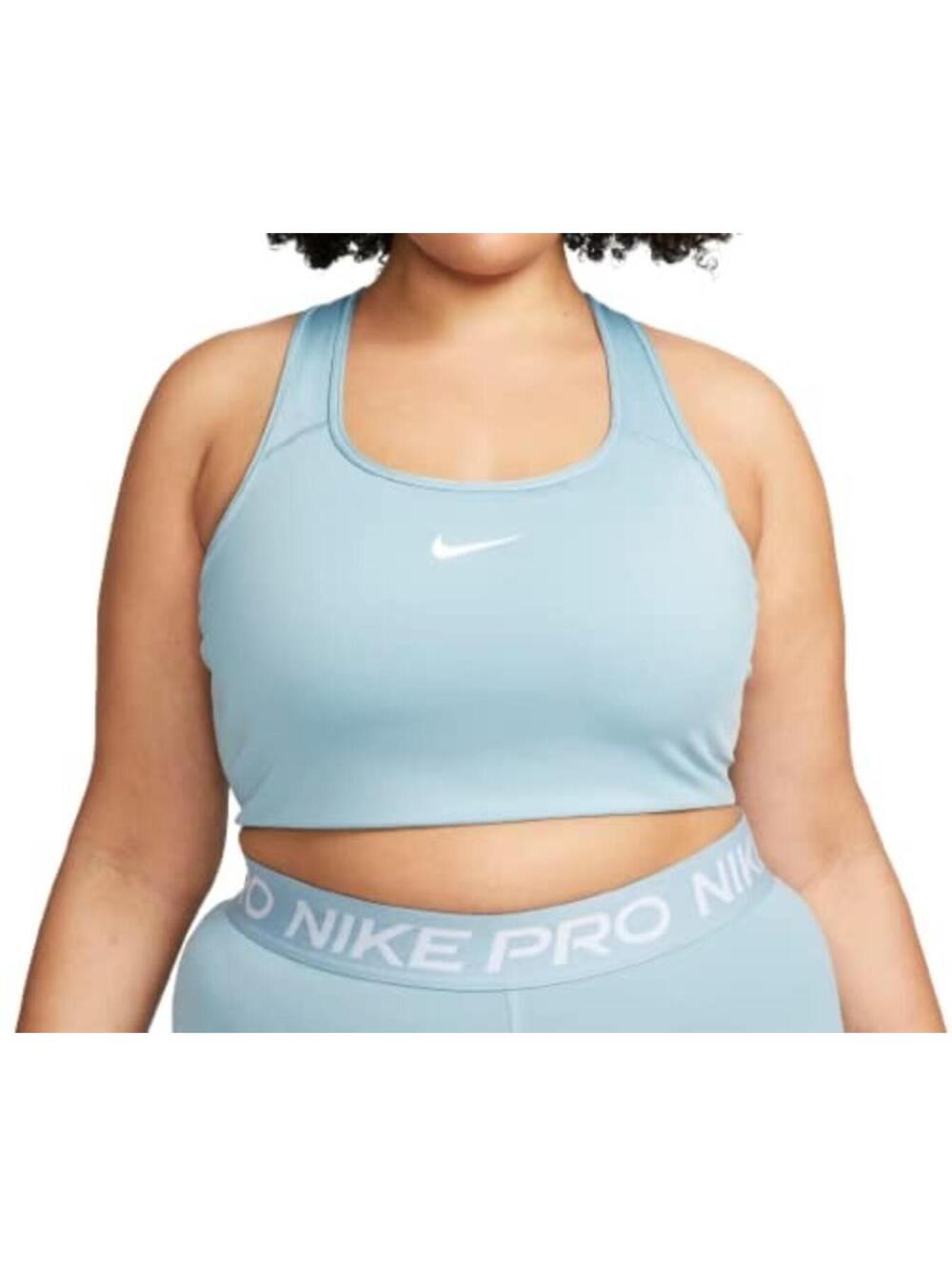 Nike Dri-FIT Swoosh Women's Medium-Support Padded Sports Bra Plus Size Blue/W...